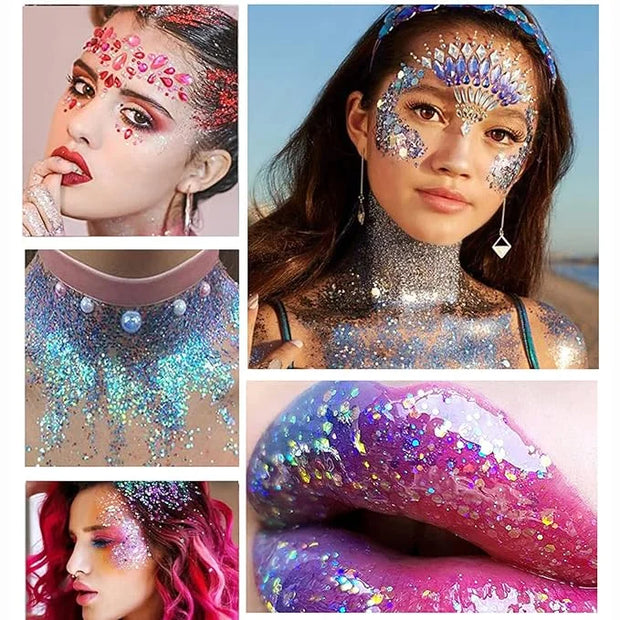 Glitter Eyeshadow Palette - Shimmer Purple Pink Blue Colorful Eyeshadow, Lip Face Eye Glitter Makeup - Lasting Waterproof ...