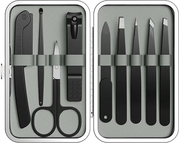 Yougai Tweezers Set, 9 Pcs Tweezers and Nail Clippers Kit for Facial Hair Women with Travel Case, Professional Stainless S...
