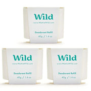 Wild - Refillable Deodorant - Fresh Cotton & Sea Salt Refill Trio Pack - Vegan - Aluminum Free - Long Lasting Protection -...