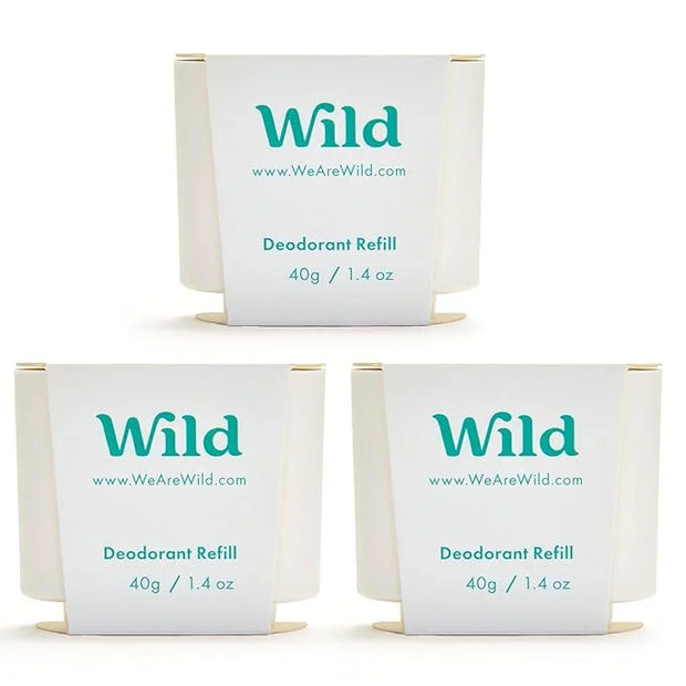 Wild - Refillable Deodorant - Fresh Cotton & Sea Salt Refill Trio Pack - Vegan - Aluminum Free - Long Lasting Protection -...