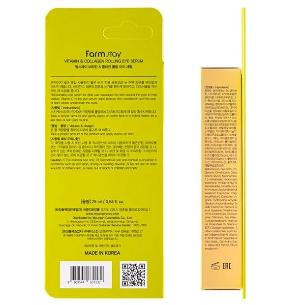 FARMSTAY Vitamin & Collagen Roll-on Eye Serum – Hydrating & Firming Eye Care, Reduces Puffiness, Dark Circles & Fine Lines...