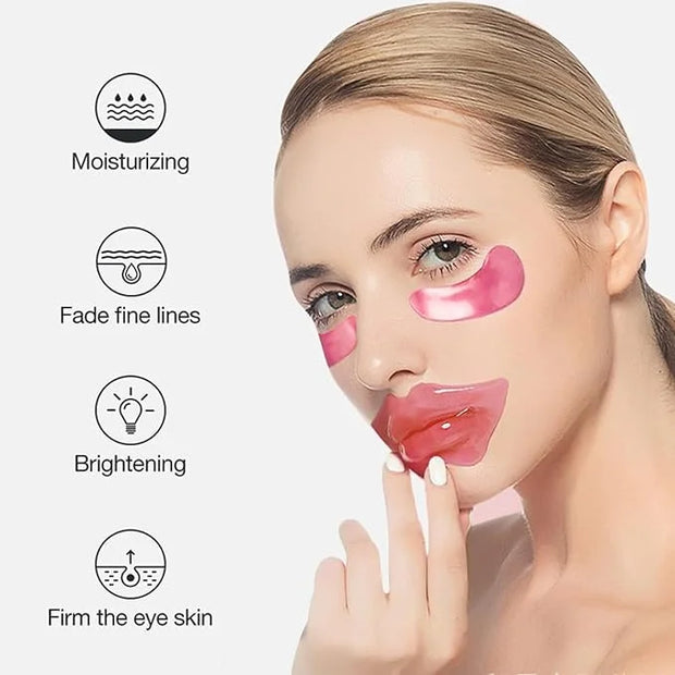 30 Pairs Eye Masks & Lip Masks, Crystal Collagen Under Eye Patches for Puffy Eyes, Moisturizing Lip Mask Pink Lip Pads for...