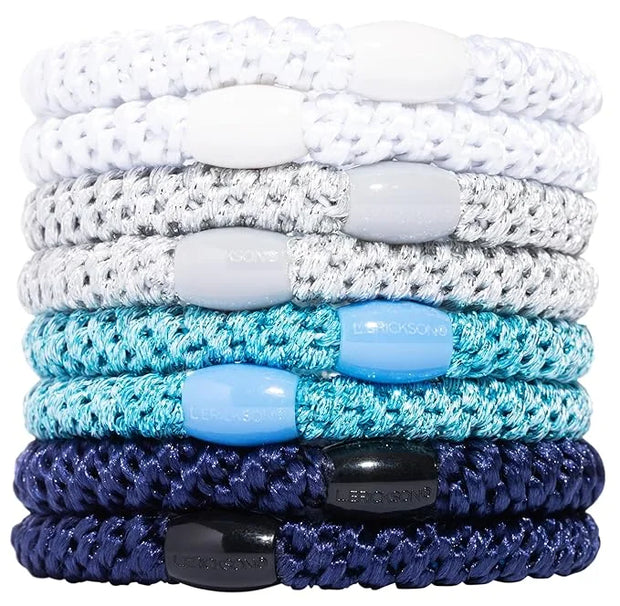 L. Erickson Grab & Go Pony - Blue Glow - 8 Pack Ponytail Holder Hair Ties - Mixed Blue and White - Product Image
