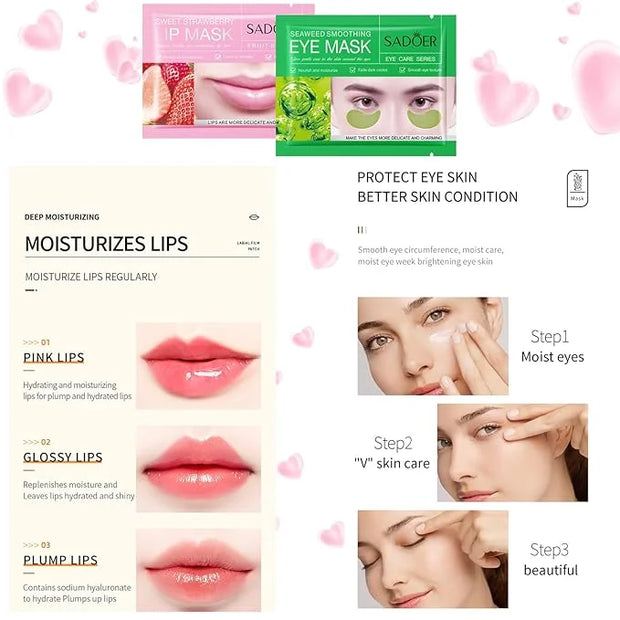 30 PCS Eye Masks & Lip Mask,Under Eye Patches for Reducing Fine Lines and Dark Circles,Gel Crystal Lip Care Pads Mask Bulk...