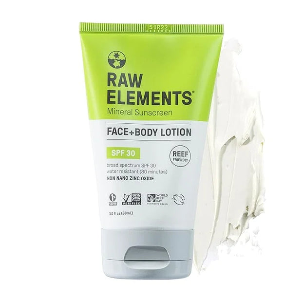 Raw Elements Face and Body Mineral Sunscreen SPF 30 Tube, Organic Sunblock Daily Protection, Non Toxic Reef Safe, Water Re...
