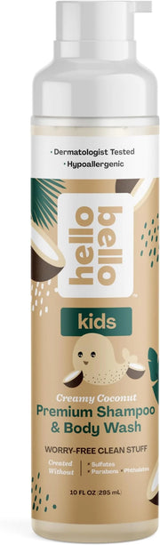 Hello Bello Kids Shampoo and Body Wash, Gentle Hypoallergenic Formula, Vegan and Cruelty-Free, Creamy Coconut Scented, 10 ...