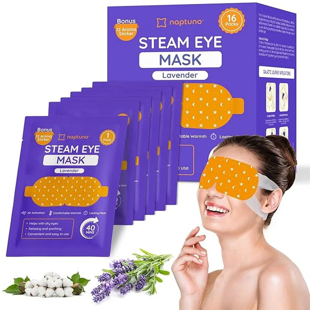 Naptuno 16 PCS Steam Eye Masks Disposable, Eye Fatigue Relief Self Heating Warming Eye Mask for Dry Eyes - Heated Sleep Ma...