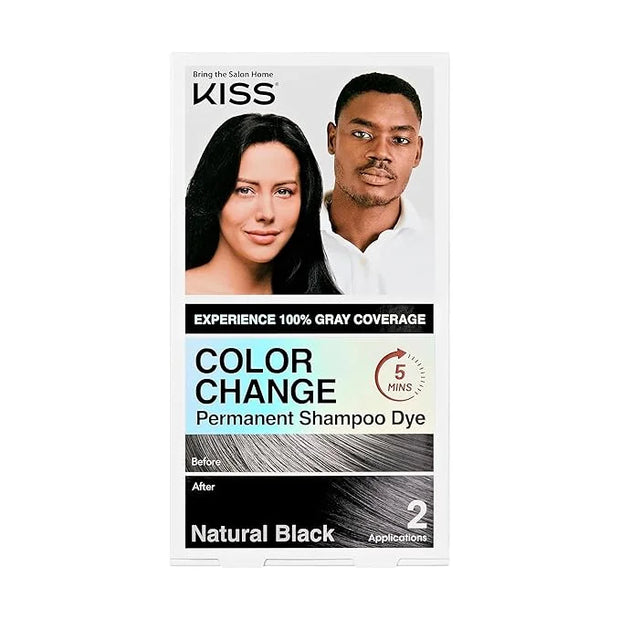 KISS Color Change Permanent Shampoo Dye, 100% Gray Coverage, Natural Plant & Herbal Extracts, All Hair Types, Moustache & ...