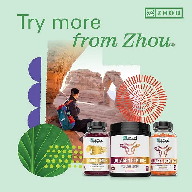 Zhou Hairfluence - Vegan Biotin Supplement for Hair Growth for Men & Women, Supports Stronger, Healthier Hair, Nails, & Gl...