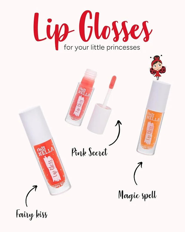 MISS NELLA Pink Secret Lip Gloss, Pink hydrating children Lip Gloss, watermelon scent, gentle on the skin. gives a sheer k...