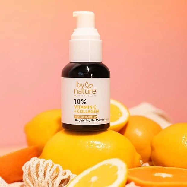 By Nature Gel Face Moisturizer - 10% Vitamin C + Collagen Peptide Brightening Moisturizer for Face and Neck - Energize and...