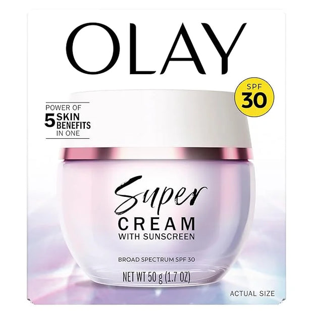 Olay Super Cream with Sunscreen SPF 30, 1.7 oz, Ultra Lightweight Face Moisturizer - Vitamin C & E, Hyaluronic Acid, Niaci...