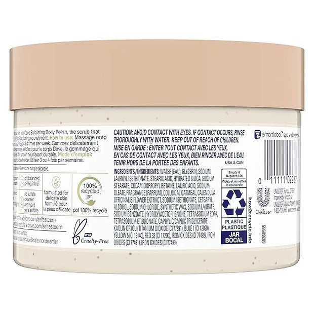 Dove Scrub for Silky Skin Oatmeal & Calendula Oil Body Scrub Exfoliates & Gives Lasting Nourishment 10.5 oz 4 Count - Prod...