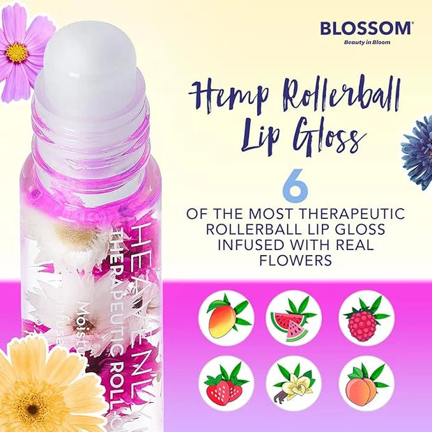 Blossom Roll on Lip Gloss, Scented Clear High Shine Moisturizing Lip Oil, Non Sticky, Infused with Real Flowers, Made in U...