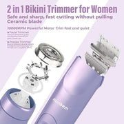 2 in 1 Women Electric Shaver Dual Head Bikini Trimmer for Women IPX7 Waterproof Wet & Dry Use Body Hair Trimmer and Facial...