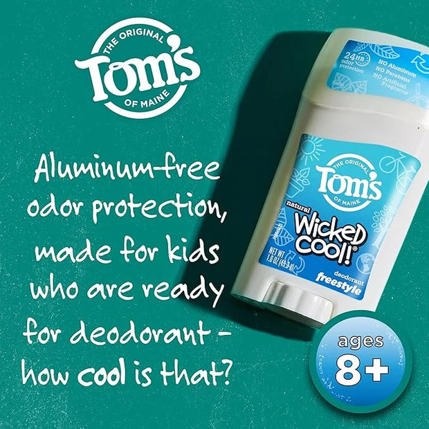 Tom's of Maine Aluminum-Free Wicked Cool! Natural Deodorant for Kids, Freestyle, 1.6 oz. 3-Pack (Packaging May Vary) - Pro...