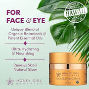 Honey Girl Organics Face & Eye Crème, USDA Certified Organic Facial Moisturizer & Under Eye Cream for Wrinkles, Dark Circl...