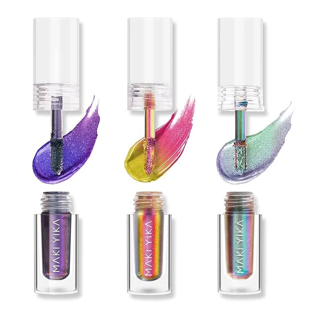 MAKI YIKA 3Pc Glitter Eyeshadow Liquid Multichrome Eyeshadows Long Lasting, Metallic Chameleon Eye Shadow Smudgeproof Holo...