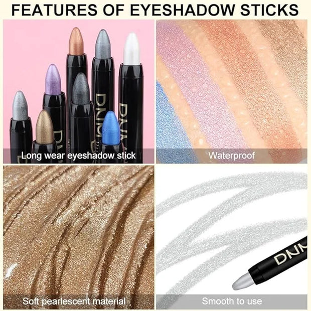 8Pcs Glitter Eye Shadow Sticks Liner Pencils Makeup, Pearl White Smokey Black Gray Silver Violet Purple Khaki Royal Blue S...