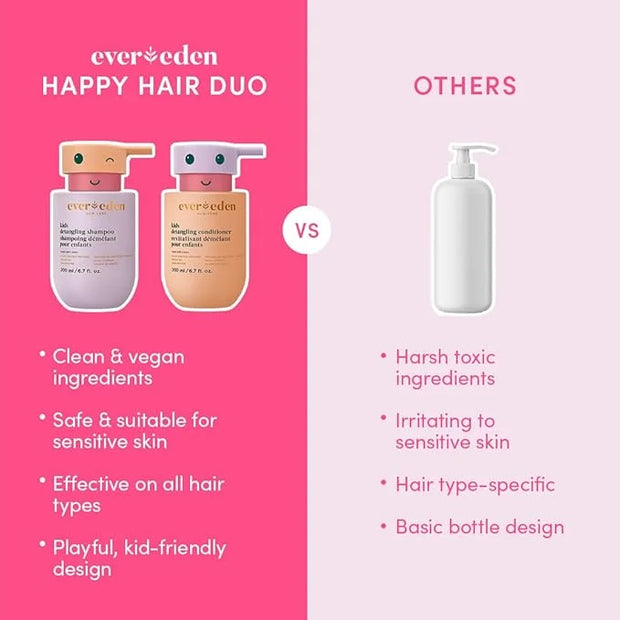 Evereden Kids Haircare Set: Hair Detangling Shampoo & Conditioner for Children Ages 3+, Plant Protein Peptides & Argan Oil...