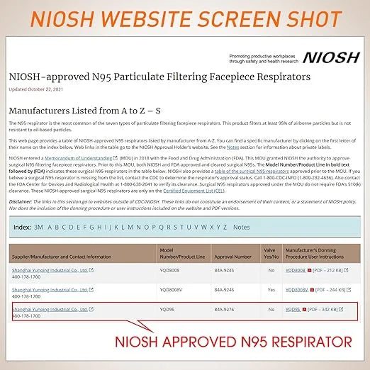 N95 Mask NIOSH Approved 100-Pack, Particulate Respirator N95 Face Masks Universal Fit - Individually Wrapped - Product Image