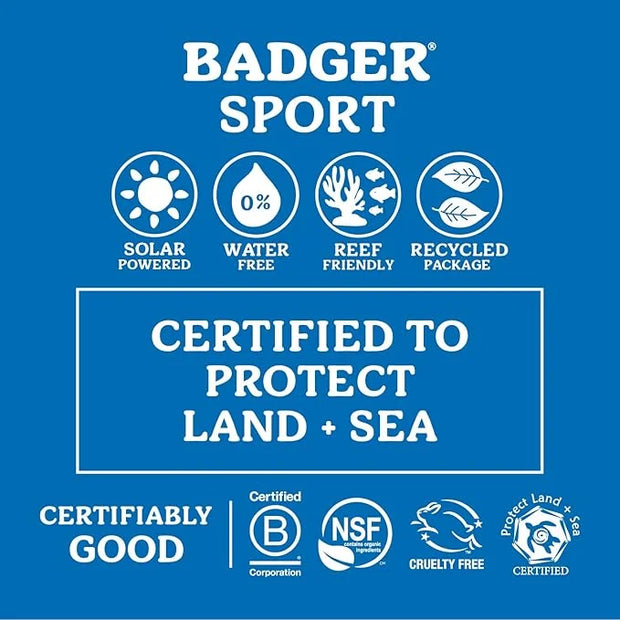 Badger Reef Safe Sunscreen, SPF 40 Sport Mineral Sunscreen, 98% Organic Sunscreen Ingredients, Broad Spectrum, Water Resis...