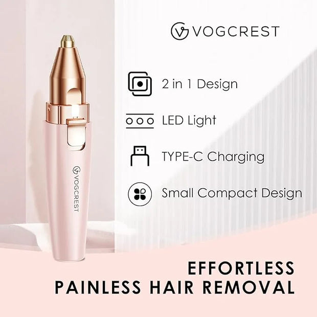 Eyebrow Facial Trimmer: 2 in1 Rechargeable Facial Hair Removal and Eyebrow Shaver - Face Lips Body Painless Facial Razor w...
