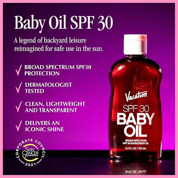 Vacation Baby Oil SPF 30 + Air Freshener Bundle, Broad Spectrum SPF 30 Sunscreen Oil, Vegan Suntan Oil with Broad Spectrum...