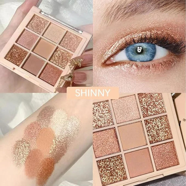 9Colors Champagne Rose Gold Eye Shadow Palette Makeup,Highly Pigmented Shimmer Pink Eyeshadow Palette Nude Glitter Sparkly...