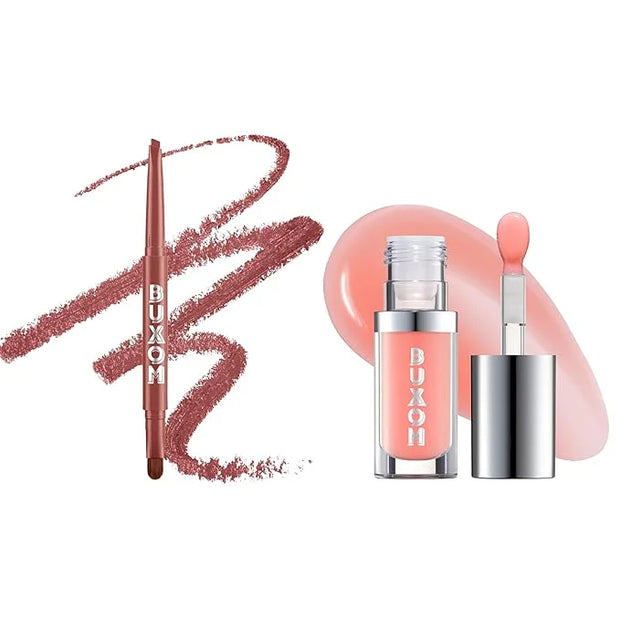Buxom Full On Glossy Lip Oil in White Russian Power Line Plumping Lip Liner in Hush Hush Henna - Product Image