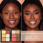 12 Colors Cream [Blush Contour Concealer Highlighter] Makeup Palette for Cheeks - All in One Makeup Palette Kit with Brush...