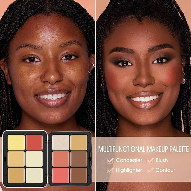 12 Colors Cream [Blush Contour Concealer Highlighter] Makeup Palette for Cheeks - All in One Makeup Palette Kit with Brush...