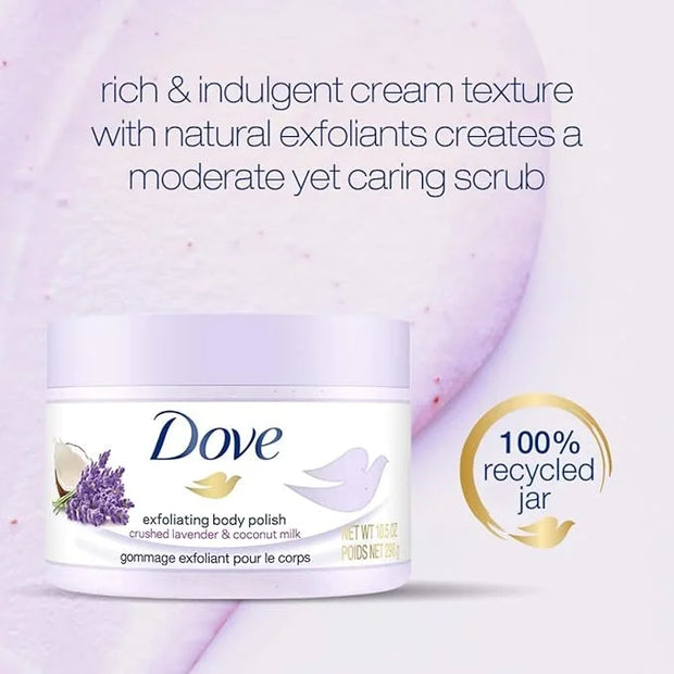 Dove Exfoliating Body Polish Body Scrub Crushed Lavender & Coconut Milk 10.5 oz - Product Image