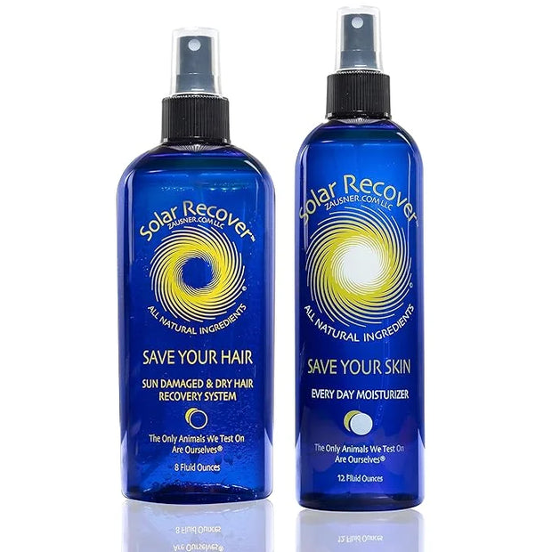 Solar Recover After Sun Moisturizing Spray + Hair Detangler Combo - 12oz Hydrating Facial and Body Mist for Sunburn Relief...
