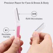 Face Razors for Women, Reusable Handle with 19 Microblades, Dermaplane Razor for Women Face, Eyebrow & Facial Razors, Peac...