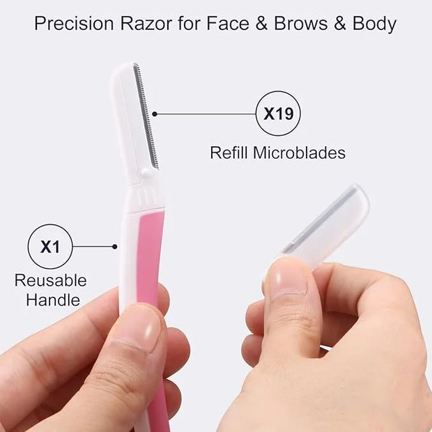 Face Razors for Women, Reusable Handle with 19 Microblades, Dermaplane Razor for Women Face, Eyebrow & Facial Razors, Peac...