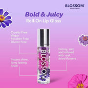 Blossom Roll on Lip Gloss, Scented Clear High Shine Moisturizing Lip Oil, Non Sticky, Infused with Real Flowers, Made in U...