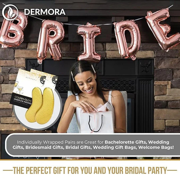 DERMORA Wedding-Themed Eye Mask (20 Pairs), Golden Under Eye Patches - Rejuvenating Treatment for Dark Circles, Puffy Eyes...