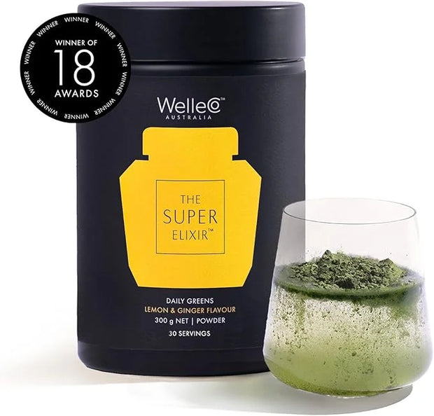 WelleCo The Super Elixir Daily Greens Powder, Probiotic Drink Mix with Whole Foods, Gluten Free, Vegan Gut Health Powder, ...
