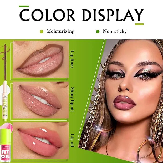 Brown Lip Liner Pink Lip Gloss Fat Oil Slick Click Clear Shimmer, Ultra-Hydrating Lip Balm Tinted Lip Glow Oil for Women M...