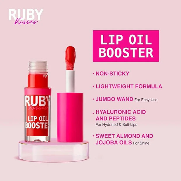 Ruby Kisses Lip Oil Booster, Hydrating Lip Gloss with Nourishing Natural Oil Blend, Jumbo Wand for Easy Application, Non-S...
