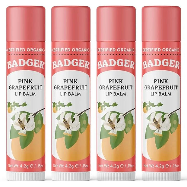 Badger Pink Grapefruit Classic Lip Balm, 100% Organic Lip Balm, Long Lasting Lip Care w/Light Silky Texture, Refreshing & ...