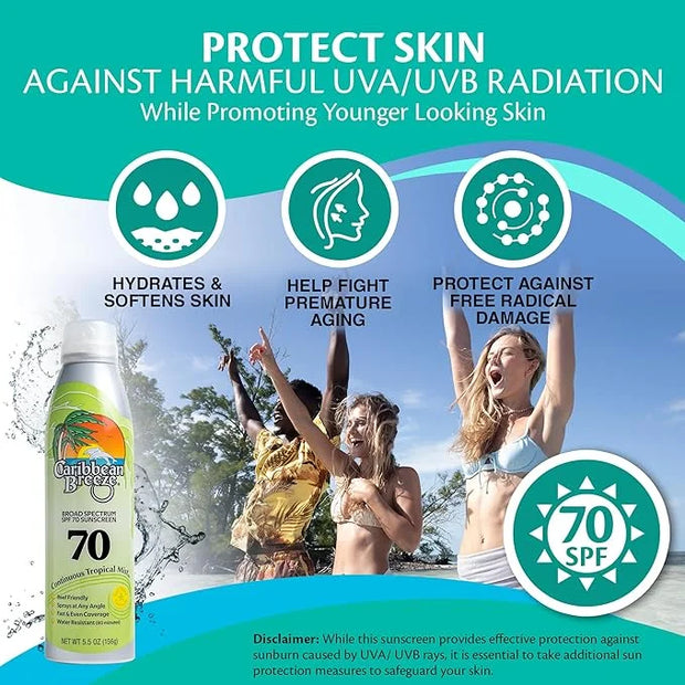 Continuous Tropical Mist Spray Sunscreen SPF 70, Reef Safe Sunscreen Spray, Up to 80 Minutes Water Resistant Sunscreen Fac...