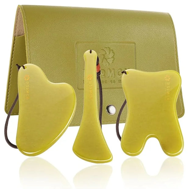 Gua Sha Facial Tool Set, Green Jade Stone Face Massager for Sculpting, Anti-Aging Skin Care Tools with Amethyst Facial Rol...