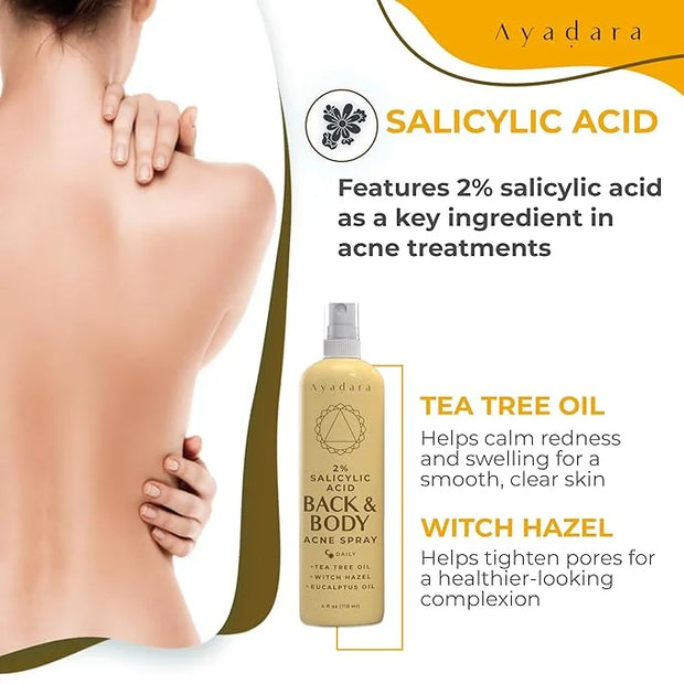 Acne Treatment Body Spray with 2% Salicylic Acid, Tea Tree Scent, for All Hair Types, Soothing and Moisturizing, 3-Pack - ...
