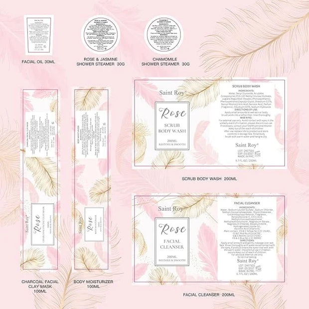 Spa Gifts for Women，10pcs Self Care Kit ROSE Scented with Facial Cleanser, Scrub Body Wash, Facial Clay Mask, Facial, Esse...