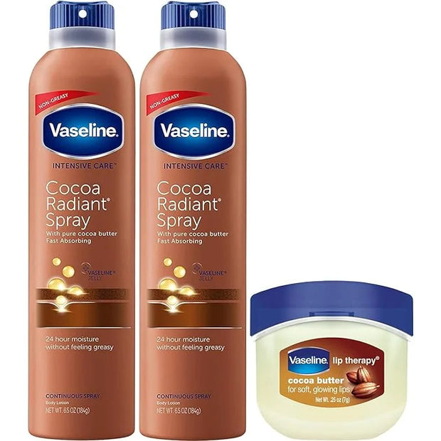 Vaseline Cocoa Radiant Spray Body Lotion 2-Pack + Mini Lip Therapy for Soft, Glowing Skin & Lips - Product Image