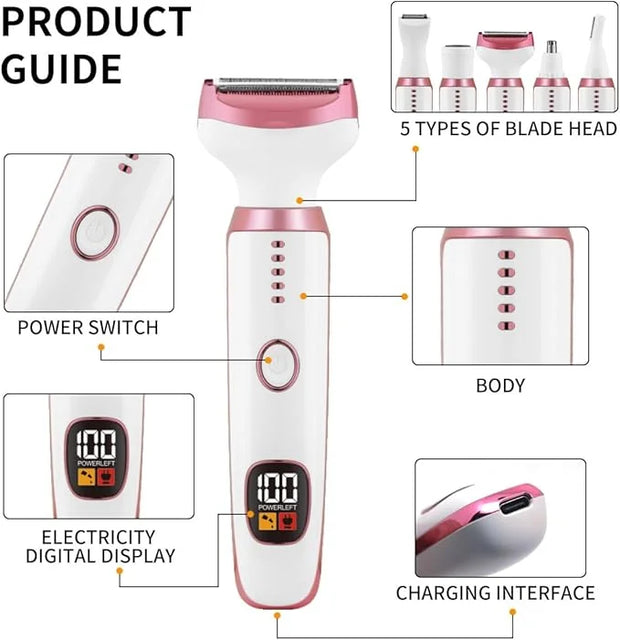 Electric Razors for Women, Bikini Trimmer for Women 5 in 1 Body Shaver for Nose Hair Face Eyebrow Arms Legs Armpit Underar...