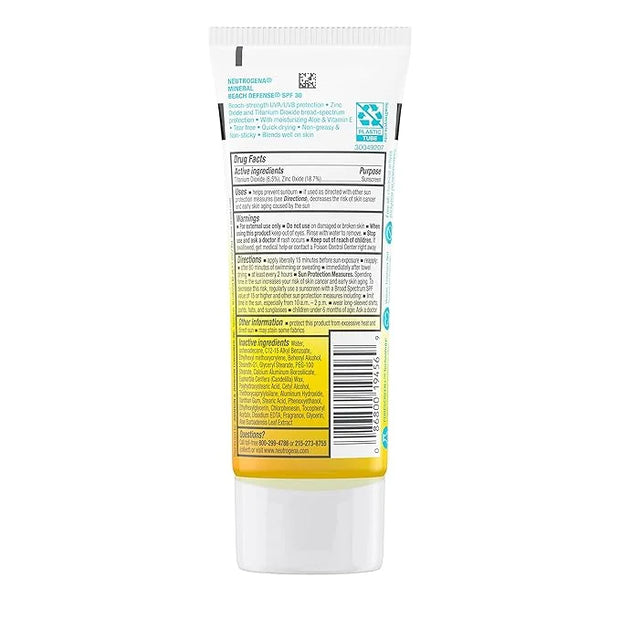 Neutrogena Purescreen+ Mineral Beach Defense Active Performance Body Lotion Sunscreen with Broad Spectrum SPF 30, Quick Dr...
