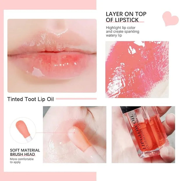 Plumping Lip Oil,Hydrating Lip Gloss Tinted Lip Balm Lip Care Transparent Toot Lip Oil,Big Brush Head Glass Lip Glow Oil F...